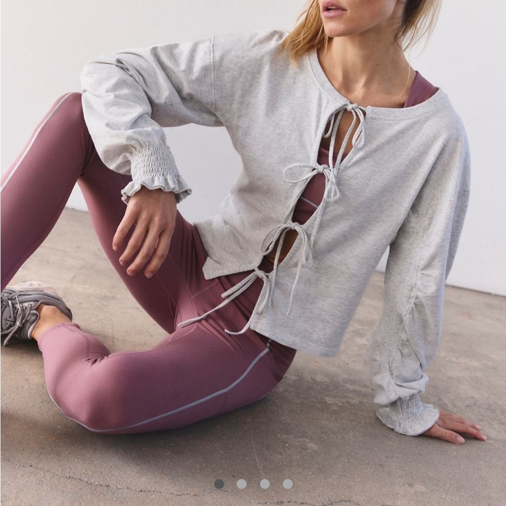 FP Movement by Free People Gray Tie-Front Top